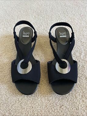 Impo Black Microfiber Slingback Sandals with Silver Accent